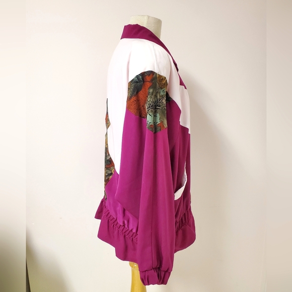 Vintage 80s Magenta Patchwork Bomber Jacket - Picture 2 of 10